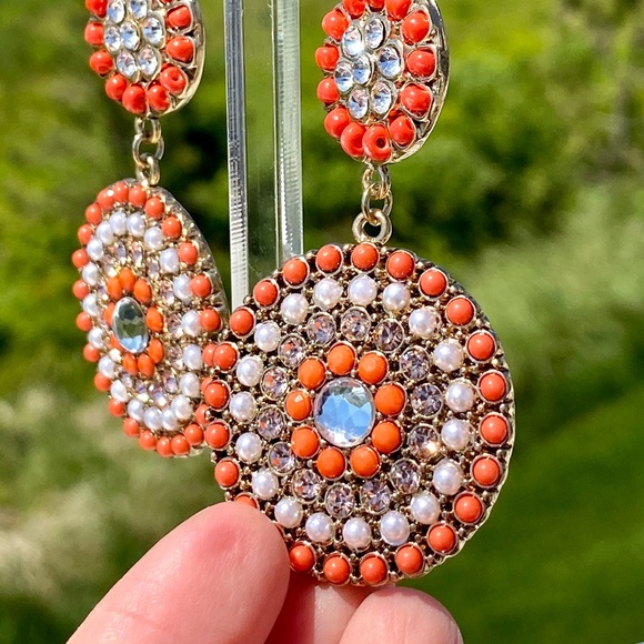 Oranges & Gold Medallion Fashion Earrings - Picture 2 of 6